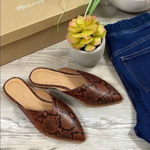 Madewell Flat Mules in Snake Embossed Leather NWT